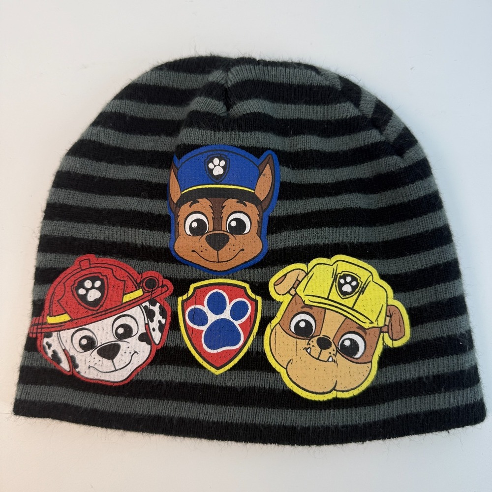 Paw Patrol Black & Gray Striped Youth Teens OSFM‎ Kids Beanie Winter Hat